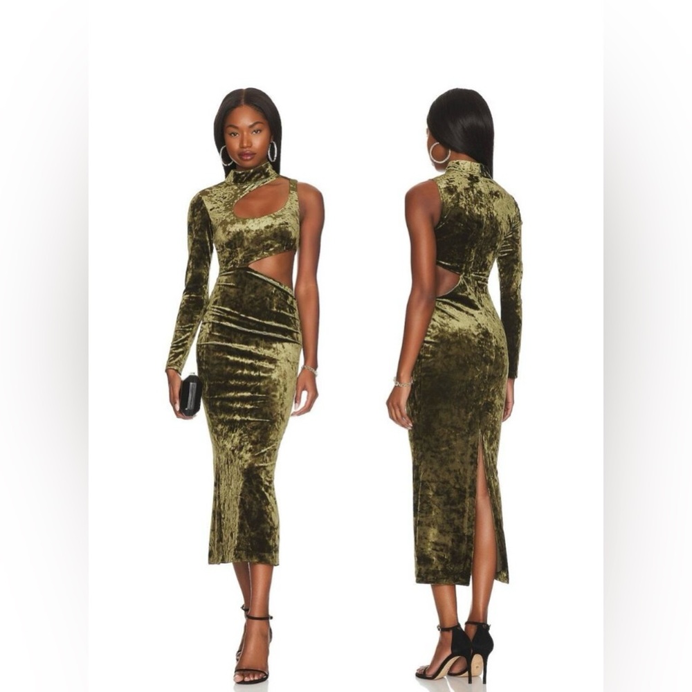 Camila Coelho Gorgeous Olive Green, One-Shoulder Midi Dress, Size M